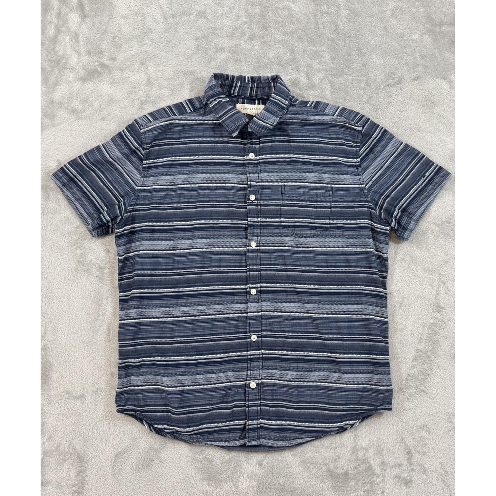 Aéropostale Shirt Mens Large Blue Striped Textured Button Up Cotton Casual